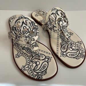 NIB Tory Burch Printed Calf Leather Millers - Ivory Americana Bandana, Size 9